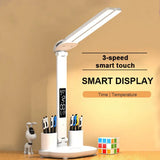 USB Chargeable Dimmable LED Clock Table Lamp Desk Lamp with 2 Heads