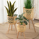 Handmade Bamboo Woven Flowerpot with Stand